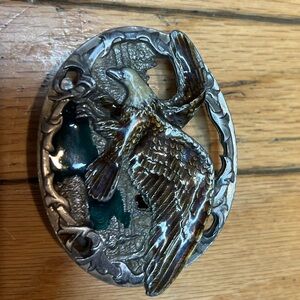 1990 Flying Eagle Enamel Belt Buckle Mountains C+J Metal Vintage USA